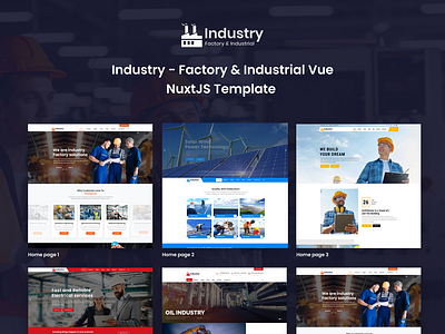 Industry - Factory & Industrial Vue NuxtJS Template branding creative design illustration logo product design social media post template ui ui design uiux user experience user interface web web design web development website