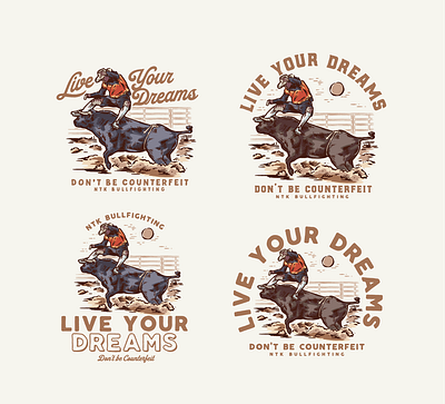 Live Your Dreams - NTK Bullfighting branding bull bullfighting graphic design hand drawn design hand drawn graphic illustration illustration vintage logo design typography vintage logo western