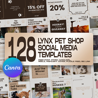 128 Lynx Pet Shop Social Media Templates canva template graphic design instagram feed instagram post instagram post template instagram stories template instagram templates pet care pet shop pet shop instagram pet shop social media social media ads social media banner social media pack social media templates