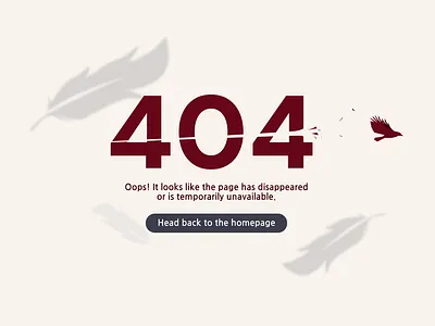 404 – Daily UI Challenge #008 008 404 animals beige bird challenge daily dailyui dailyui8 darkred design error feather figma grey illustration red ui uxdesign webdesign