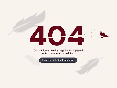 404 – Daily UI Challenge #008 008 404 animals beige bird challenge daily dailyui dailyui8 darkred design error feather figma grey illustration red ui uxdesign webdesign