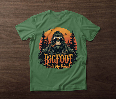 Bigfoot Stole My weed T-shirt Design branding custom t shirt design graphic design graphic t shirt illustration retro t shirt t shirt design typography t shirt design weed t shirt