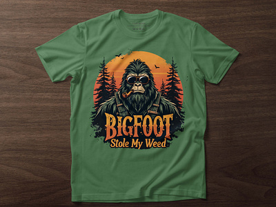 Bigfoot Stole My weed T-shirt Design branding custom t shirt design graphic design graphic t shirt illustration retro t shirt t shirt design typography t shirt design weed t shirt