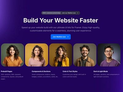 Dark Landing Hero Section for Framer - Frameblox UI avatars cta dark features header headline hero landing page section ui ux webdesign website