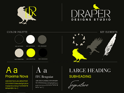 Brand Board for Draper Designs Studio - Tampa, FL brand board branding color palette creative studio graphic design icons illustrations logo logo design mood board typography visual identity