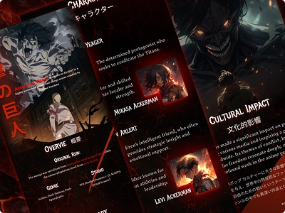 Anime (Attack On Titan) Short Detail Landing Page design. animationwebsite animewebsitedesign appdesign easywebsitedesign figmadesignuiux japaneselandingpage latestwebsitedesign uiux uiuxdesign website websitedesign