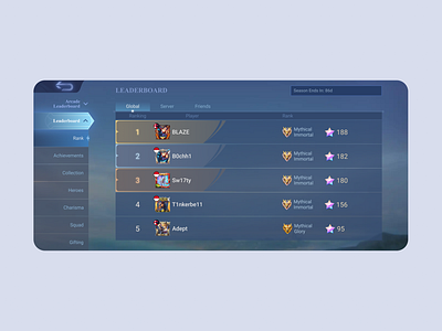 Daily UI Design Challenge #19 (Leaderboard) daily ui daily ui 19 figma game screen graphic design leaderboard mlbb mlbb leaderboard mobile legends ui