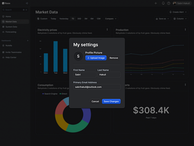 ⚡ Profile Settings Modal bar bar chart charts data dialog email energy lastname line market market data modal name picture popup prices profile set set up settings