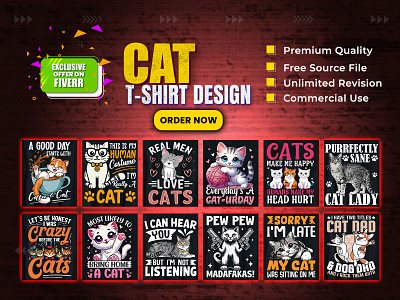 Cat T-Shirt Design Bundle. branding bulk t shirt design cat t shirt design custom t shirt design design graphic design illustration merch by amazon t shirt t shirt design t shirt design mockup t shirt design vector t shirt desings trendy t shirt desing typography vector vintage t shirt desing