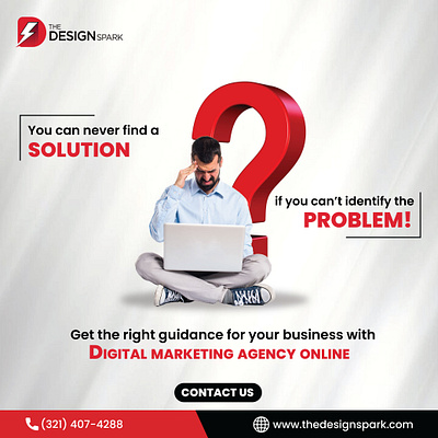 Finding the right solution starts with identifying the problem! apparel branding design digital marketing energy graphic design illustration logo merch solution the design spark ui vector