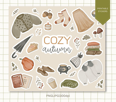 Cozy autum stickers autumn stickers cozy fall digital digital stickers draw illustration