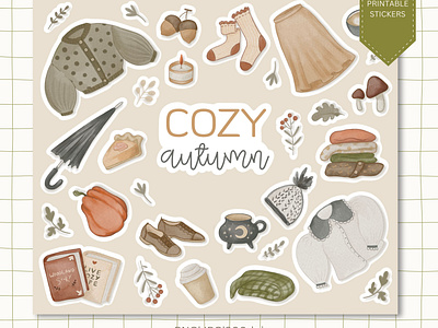 Cozy autum stickers autumn stickers cozy fall digital digital stickers draw illustration