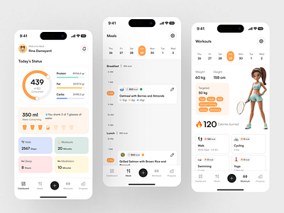 NutriFit - Health & Nutrition App design health meals mobile app nutrition app progress track ui design uiux workout