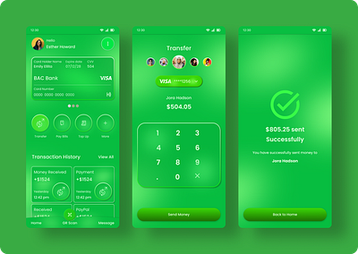 Money transfer app's screens app banking credit card design minimal design mobile banking money transfer simple ui user interface ux