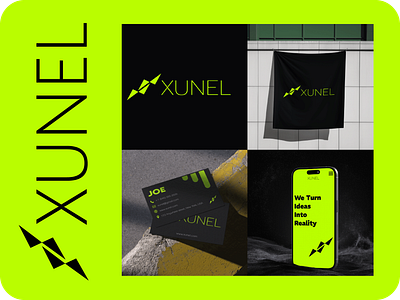 Logo for Digital Service Company "XUNEL" 3d black business card digital service green it company logo it logo lime logo logo design logo for digital service mockups ui