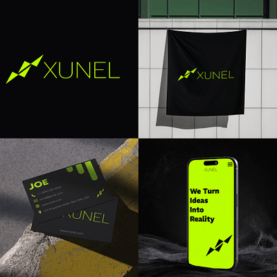 Logo for Digital Service Company "XUNEL" 3d black business card digital service green it company logo it logo lime logo logo design logo for digital service mockups ui