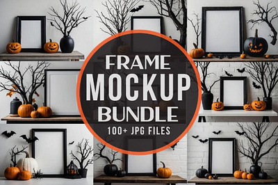 Halloween Poster Mockup Bundle autumn empty wall halloween frame interior mockup living room minimalist mockup mockup mockup poster poster mockup pumpkins