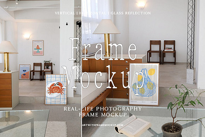 51 Frame Mockups - Vintage Furniture 2 frames mockup 3 frames mockup art print mockup gallery frame gallery mockup glass reflection horizontal frame mockup mockup mockup frame poster mockup