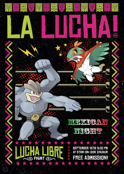 Pokemon Lucha! digital art graphic design hawlucha illustration lucha lucha libre machamp pokemon