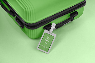 Green Suitcase Tag Mockup branding graphic design label logo mockup suitcase tag travel