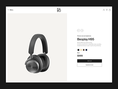 B&O Product page minimal music product page typography web store website