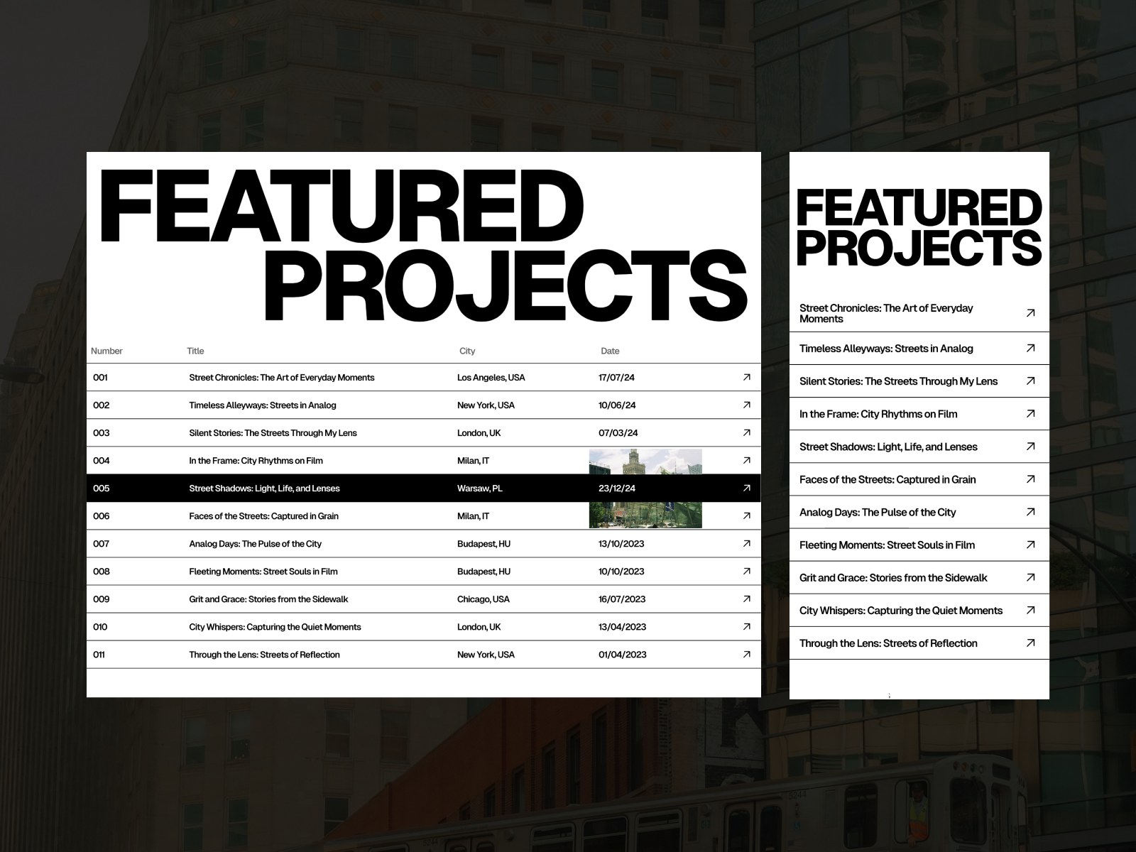 Features Projects section from Photographer Portfolio website featured framer framer designer framer developer selected projects web design web designer webdesign website design website designer