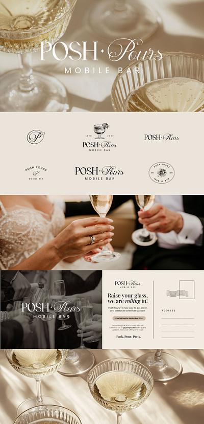 Posh Pours boho branding brand identity branding elegant brand event branding hospitality branding logo design luxury branding luxury typography mobile bar cart mobile bar truck wedding branding