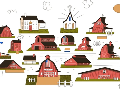 Big New England Barns background barn boston building character character design farm home house illustration illustrator maine mid century nature new england outline scene simple vector vintage