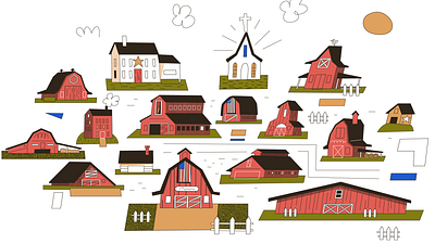 Big New England Barns background barn boston building character character design farm home house illustration illustrator maine mid century nature new england outline scene simple vector vintage