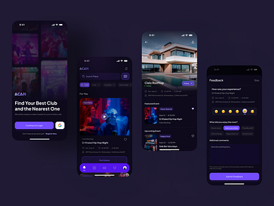 Acan - Night Club & Bar app app ui apps bar bar app branding dark mode dark ui desain design logo modern ui night club night club app night mode ui ui inspiration uiux ux uxui