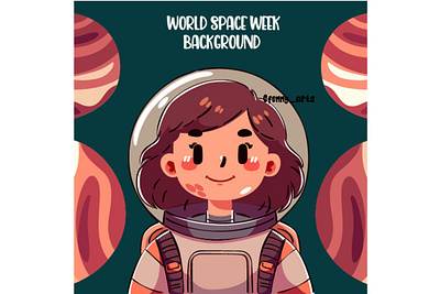 World Space Week with Girl Character astronaut astronomy awareness background celebration character cosmic decoration elements event exploration girl helmet holiday science space symbol technology universe week