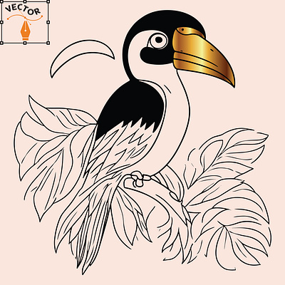 Vector of a cute toucan bird in black and white coloring graphic design