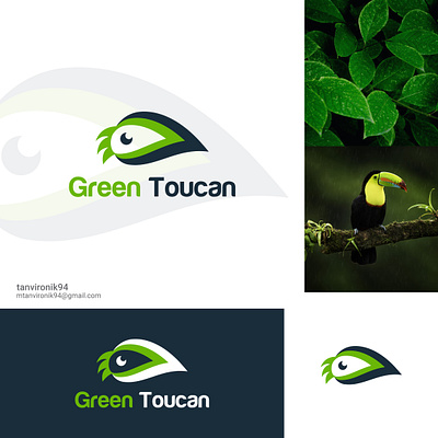 Green Toucan Logo Design. animal bird branding business company creative graphic design green leaf illustration logo logo design minimal minimalist modern nature negative space professional toucan unique vector