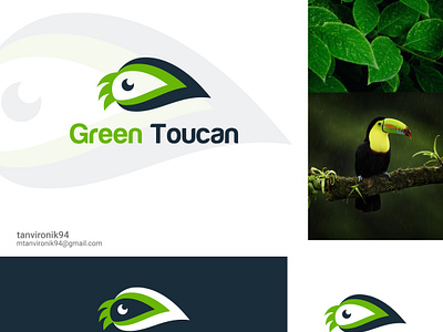 Green Toucan Logo Design. animal bird branding business company creative graphic design green leaf illustration logo logo design minimal minimalist modern nature negative space professional toucan unique vector