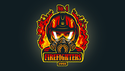 Fire department logo art branding design fire fire rescue firefighter firefighters flat design flat illustration graphic design helmet illustration inkscape logo logo design mask red vector vivid colors warm