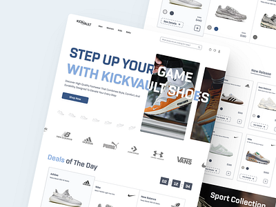 KickVault - Landing Page Shoe E-commerce aestethic ui design design web e commerce design figma figma design landing page shoe e commerce shoes website ui component ui design user interface design web design web e commerce website design