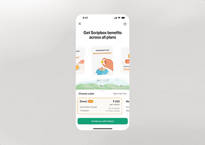 Subscription 💰 auto scroll benefits bottom sheet carousel features investment light mode mobile app mutual funds paywal pricing scripbox subscription