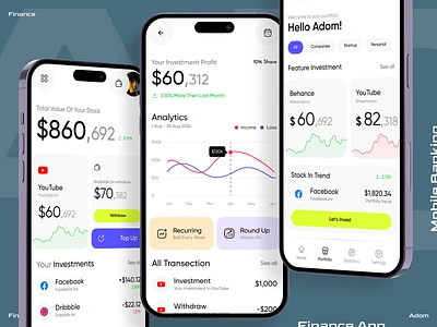 Stock Market App adom app app design app ui banking app design finance app finance management app investment app stock buying app stock market app ui ux