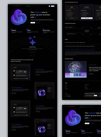 Machine learning website - Landing page blog dark theme design feature home page landing page machine learning technology ui web design website