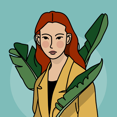 Girl in leaves illustration