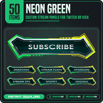 Gaming Stream Panels | 50x Neon Green Panels set modern panels