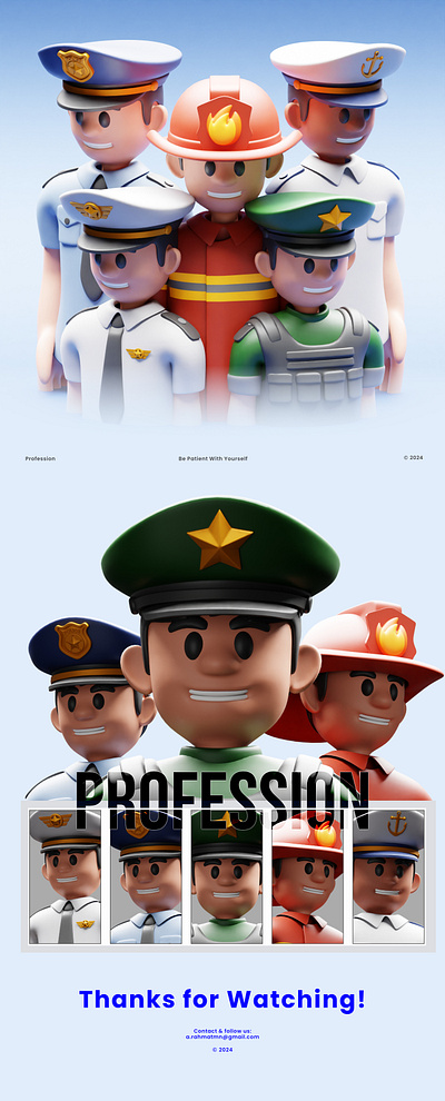 Profession 3d 3davatar 3dcharacter avatar blender blender3d character fireman military nakhoda pilot police profession