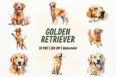 Watercolor Golden Retriever Dog Clipart nature pets