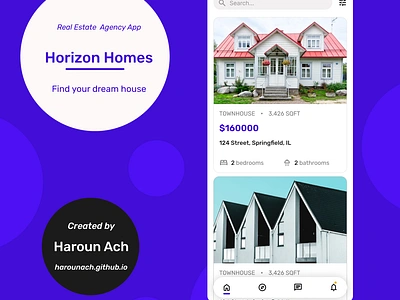 Horizon Homes - Real Estate Agency App app design real estate