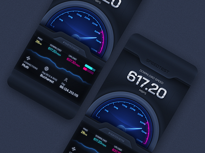 Speedtest Concept clock dark dashboard gauge internet mobile skeuomorphism speed test ui ux