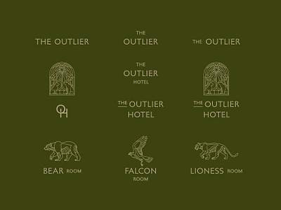 The Outlier Hotel: Visual Identity bear brand identity branding forest geometric graphic design hotel illustration line lineart logo logomark logotype luxury hotel monogram monoline monoline logo type typography visual identity