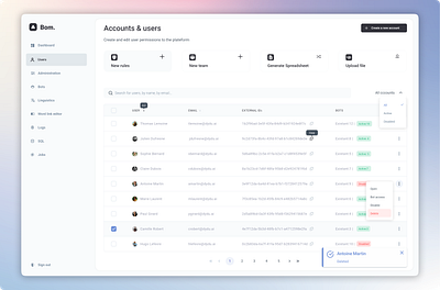 Admin Dashboard for Managing Chatbot Users and Teams admin buttons chatbot dashboard product design saas sidebar table ui ux webdesign