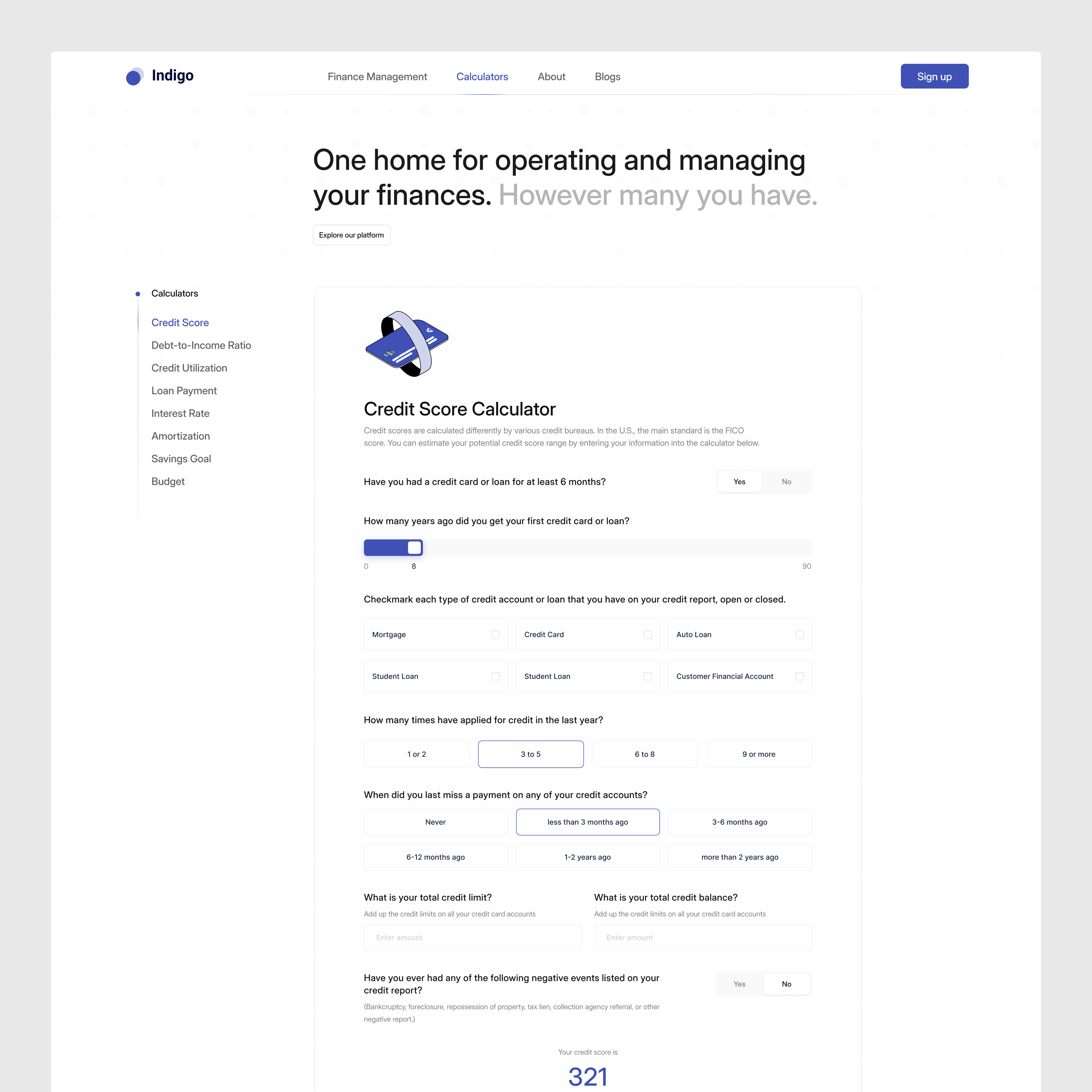 Web App Design - Credit Calculator calculatorapp cleanui creditcalculator creditscore financialtools financialui fintechdesign fintechsolution fintechui interactiveui loancalculator minimaldesign modernui responsivedesign techui uicomponents userinterface visualdesign webappdesign webappui