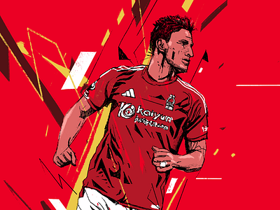 Nottingham Forest - Chris Wood character chris wood colors cover illustration football football illustrated football illustration illustration illustrator nottingham forest people portrait portrait illustration procreate red soccer soccer illustrated soccer illustration