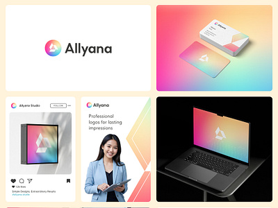 Allyana Studio allyanastudio boldandelegant brandidentity brandingexpert brandingidentity creativestudio desainprocess designinspiration gradientdesign logodesign minimalistdesign triangularlogo visualidentity